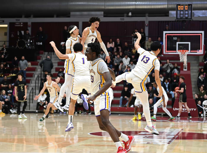 Riordan celebrates its 17th CCS championship at Santa Clara University's Leavey Center.